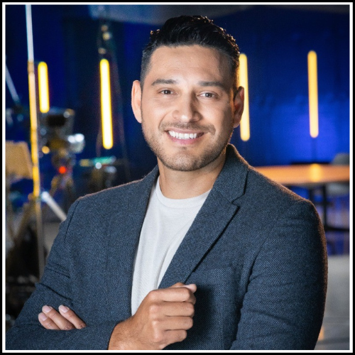 Professional podcast cover featuring Roberto Martinez discussing Smrts AI software for small business growth and digital marketing innovation.
